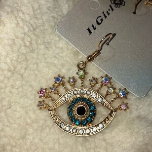 Crystal Evil Eye Earrings Brand New Rhinestones Gold Tone Gorgeous Sparkly Bling